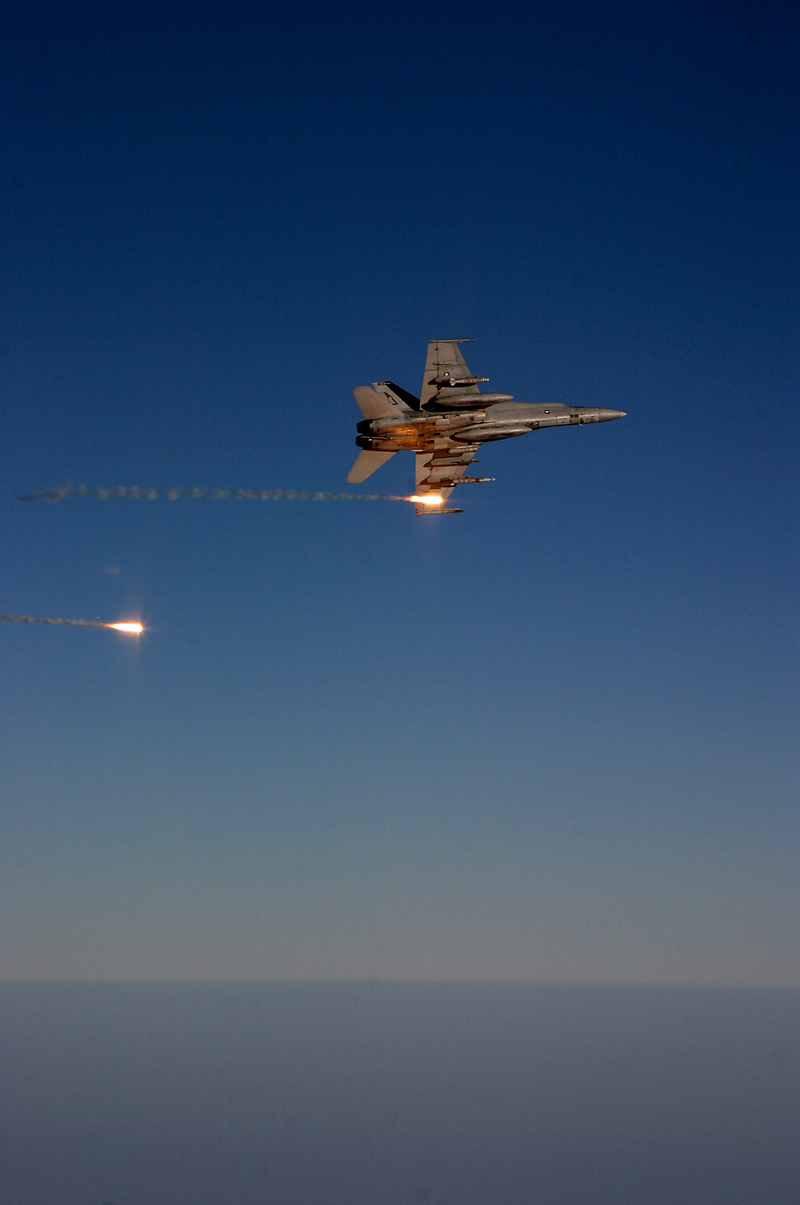 Flares over Afghanistan, note one bomb had already been dropped.